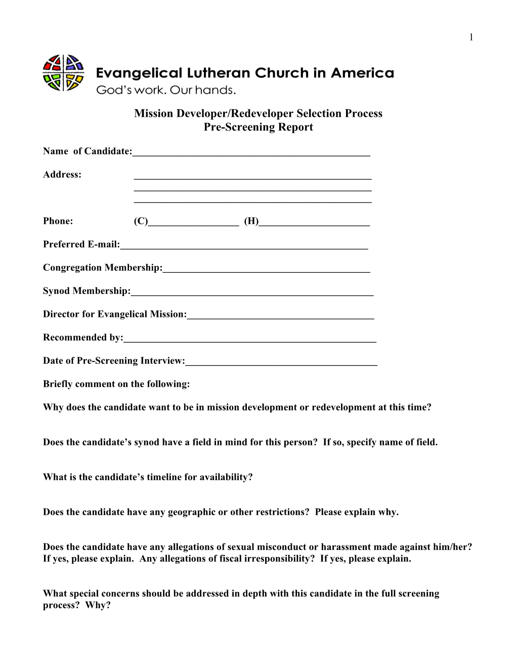 Pre-Screening Form for the Behavioral Interview Process