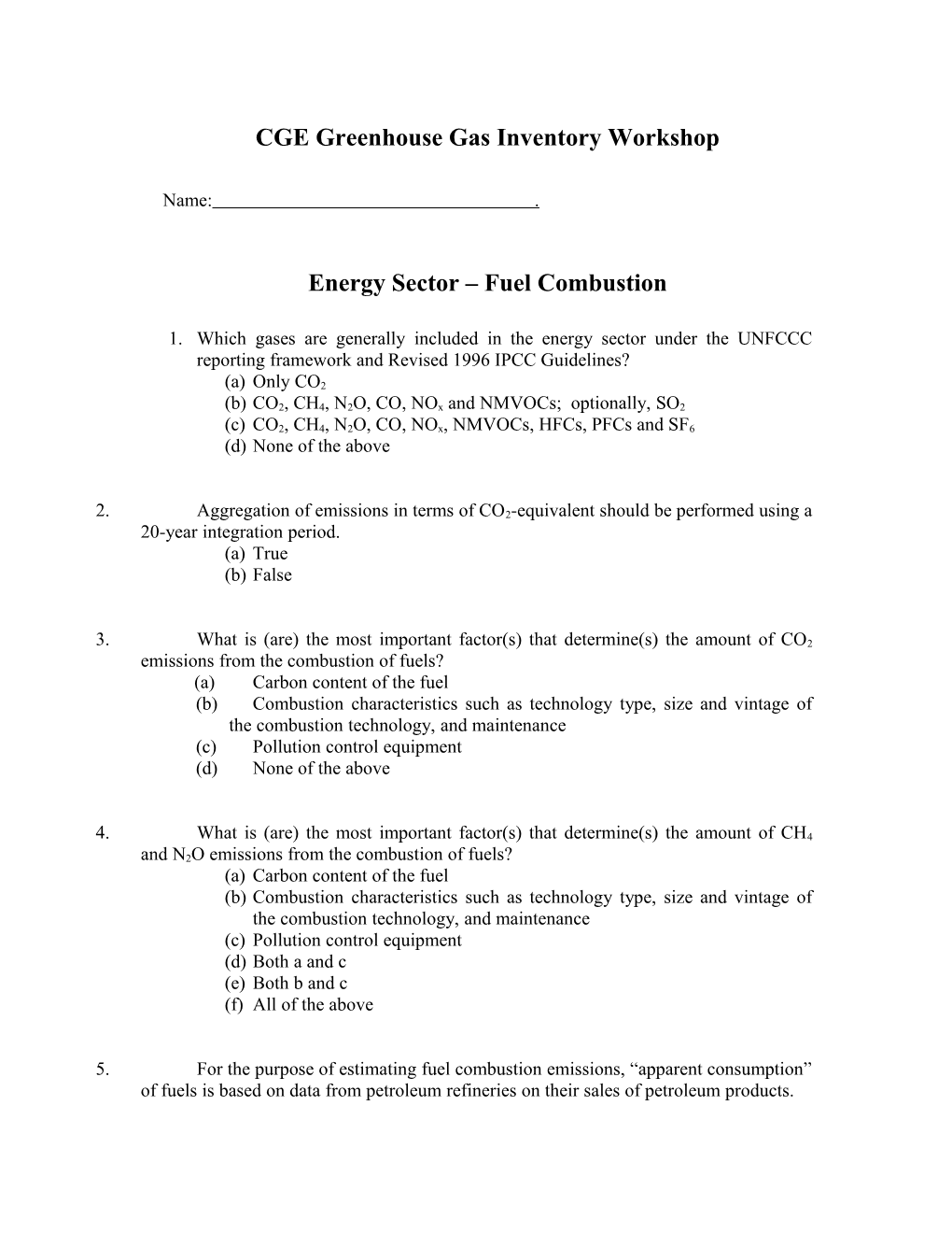 CGE Greenhouse Gas Inventory Workshop