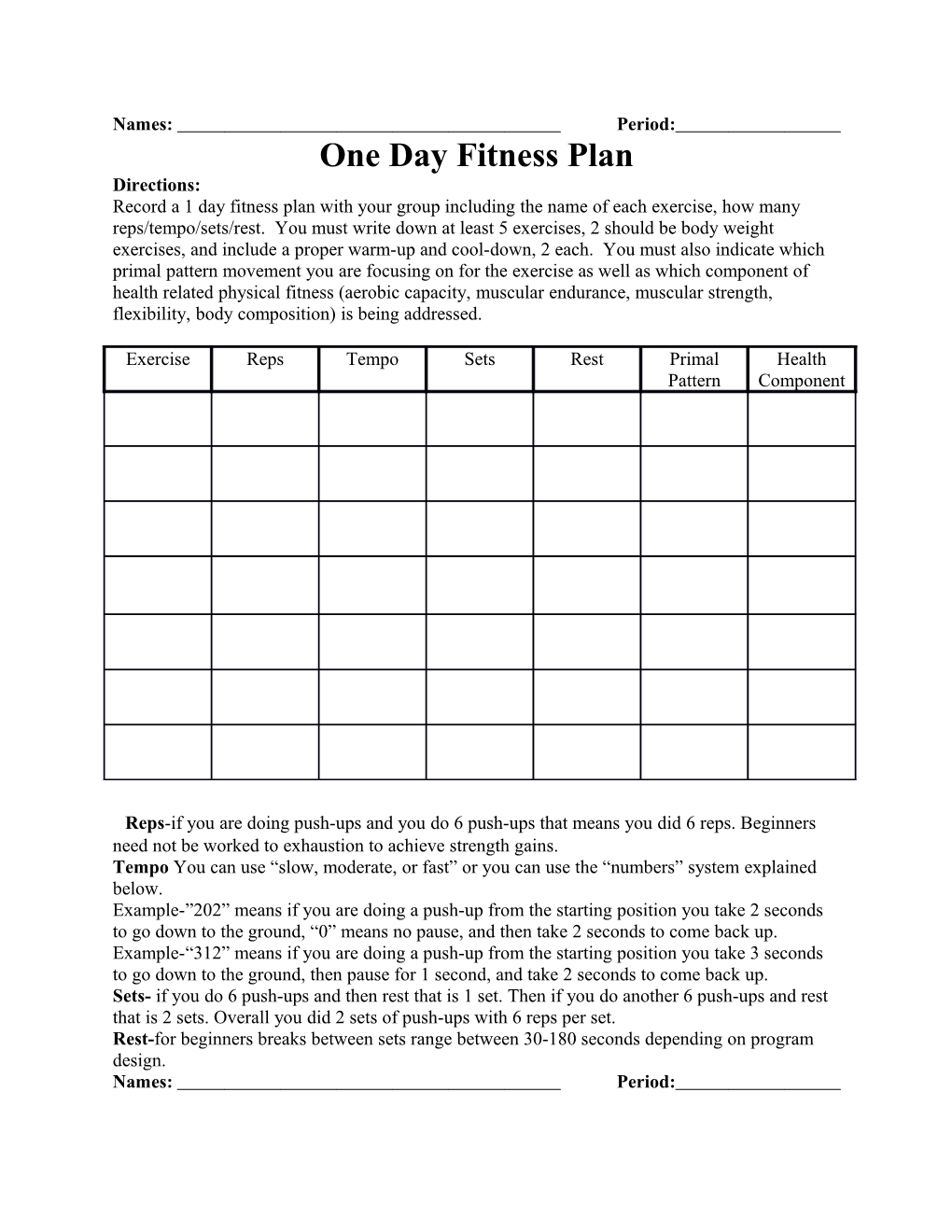 One Day Fitness Plan