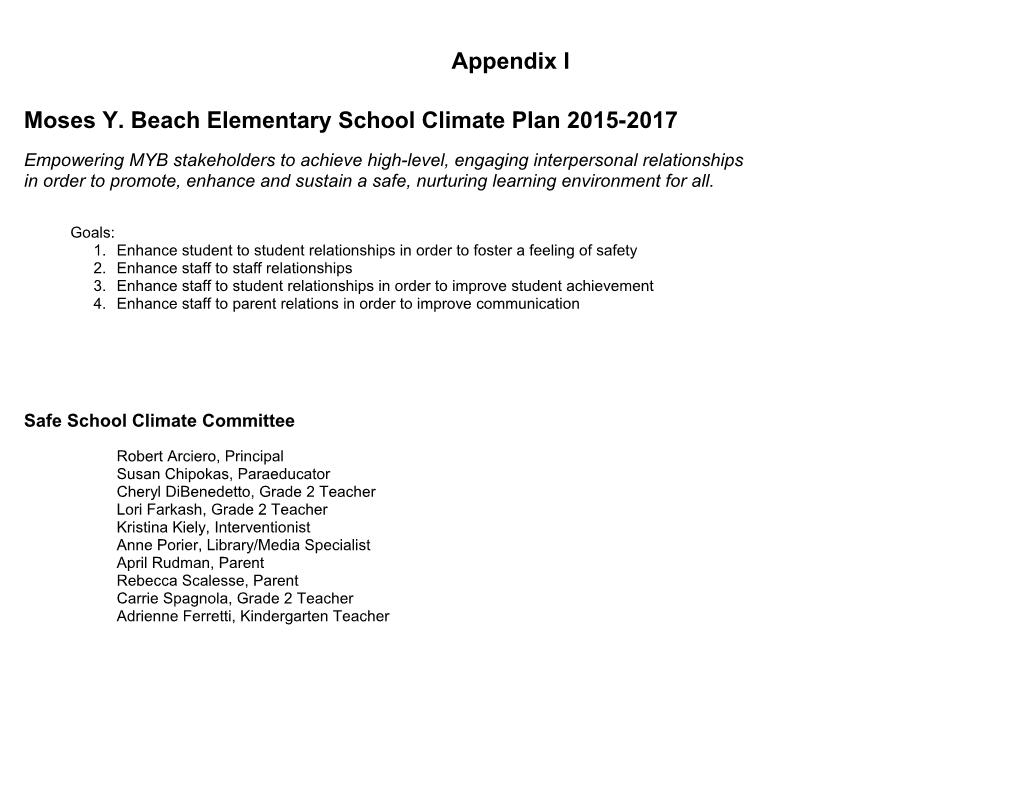 Moses Y. Beach Elementary School Climate Plan 2015-2017