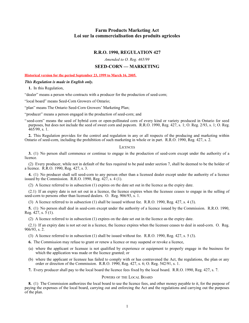 Farm Products Marketing Act - R.R.O. 1990, Reg. 427
