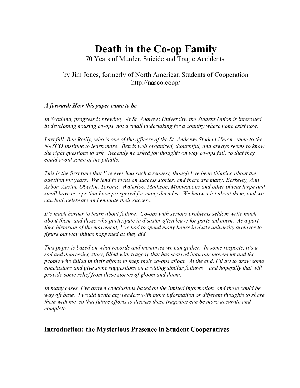 Death in the Co-Op Family