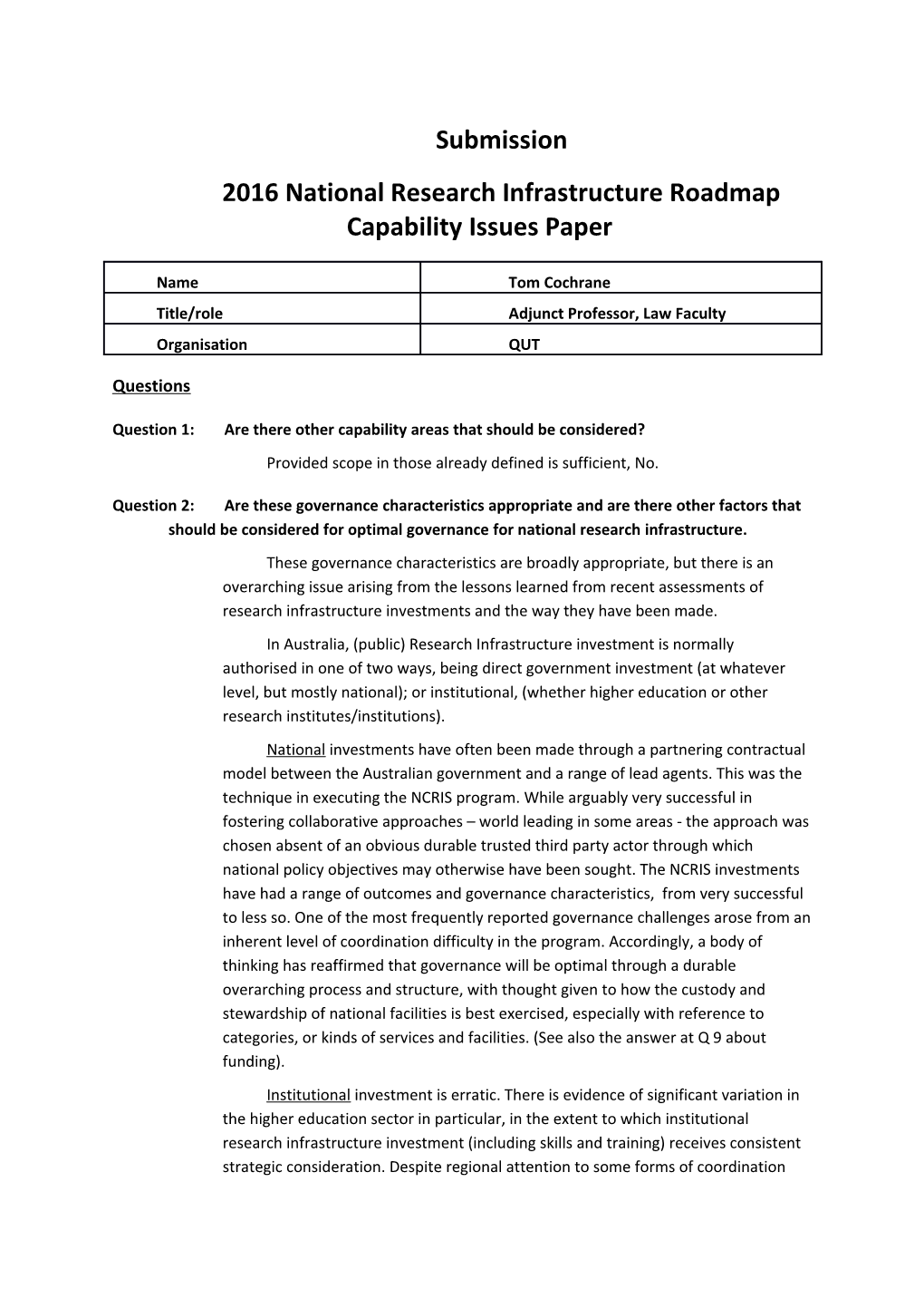 2016 National Research Infrastructure Roadmap Capability Issues Paper s1
