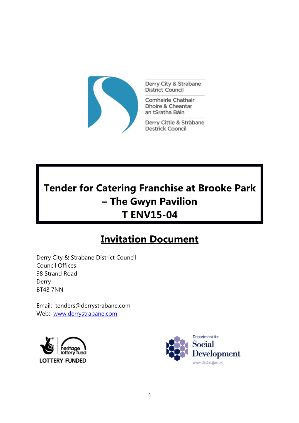 Tender for Catering Franchise at Brooke Park the Gwyn Pavilion