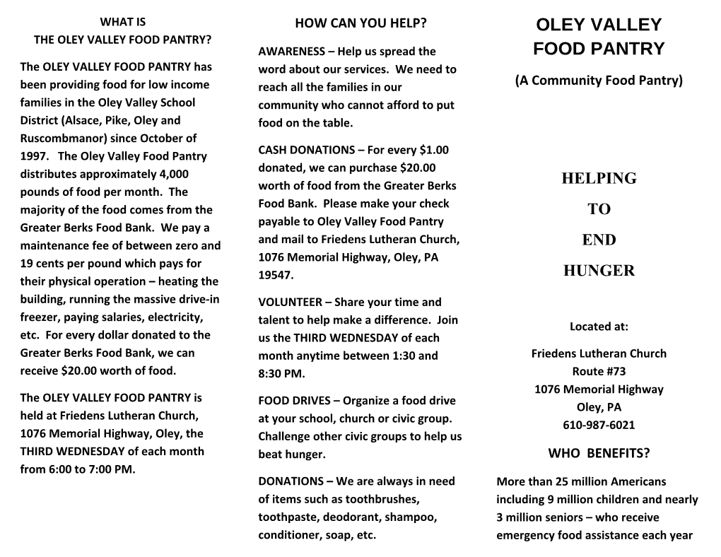 What Is the Oley Valley Food Pantry