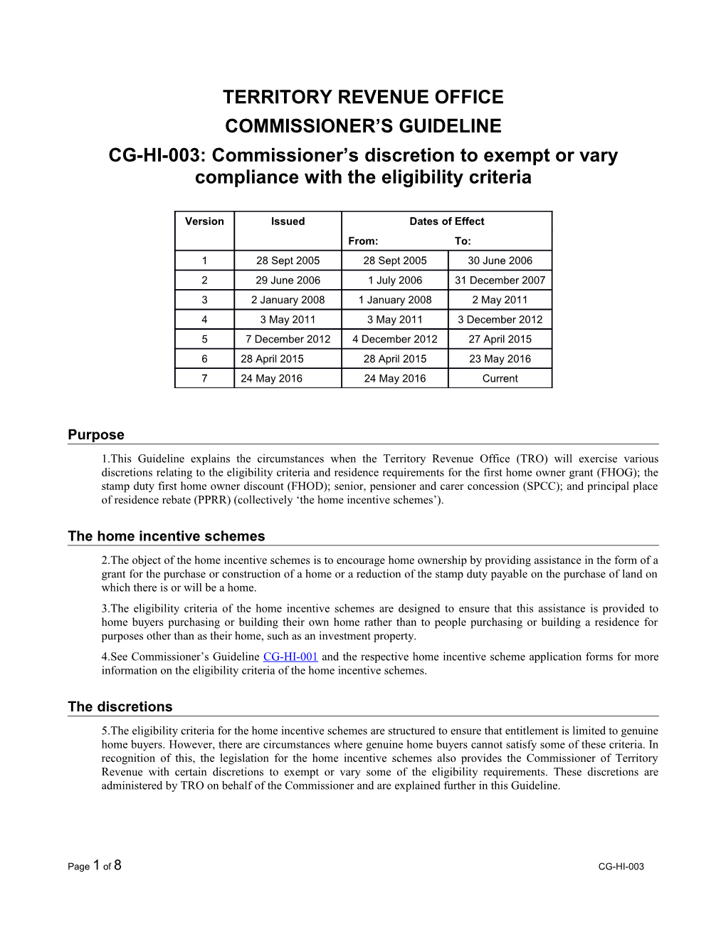 Commissioner S Discretion to Exempt Or Vary Compliance with the Eligibility Criteria