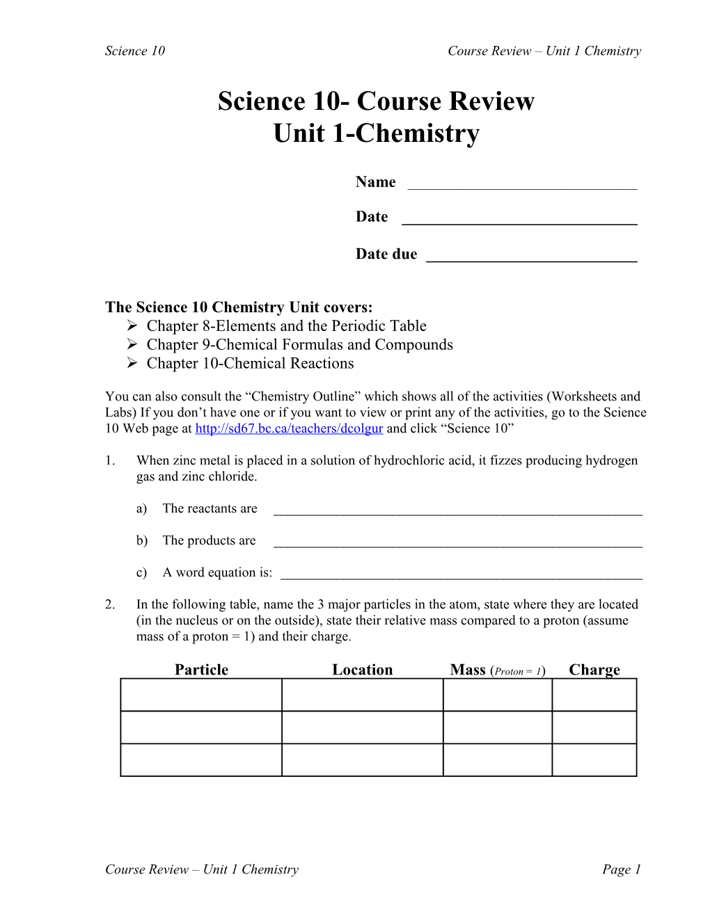 Science 10- Course Review