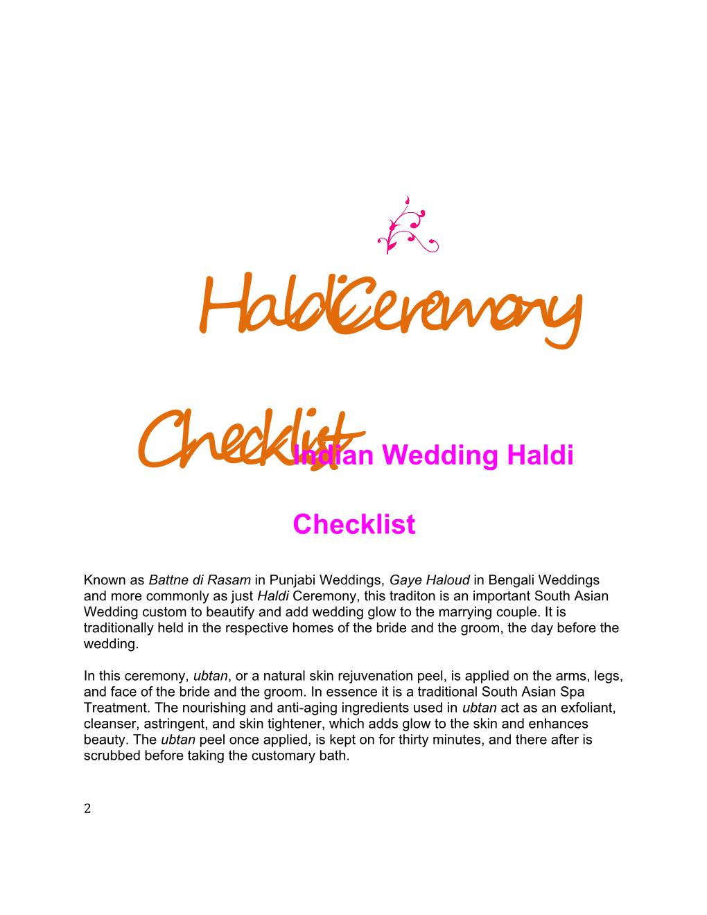 Haldi Ceremony Checklist Indian Wedding Haldi Checklist