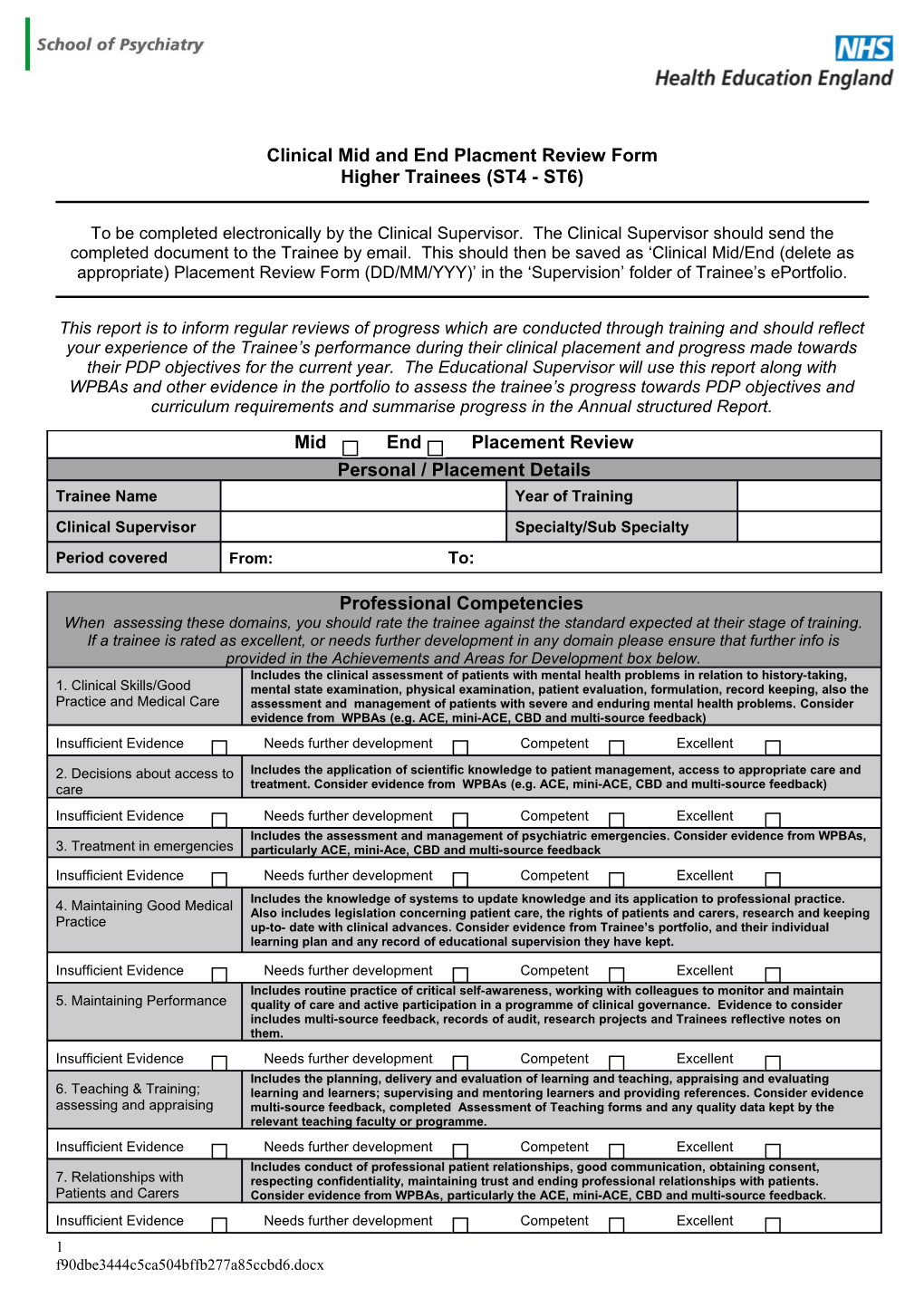 Clinical Mid and End Placment Review Form