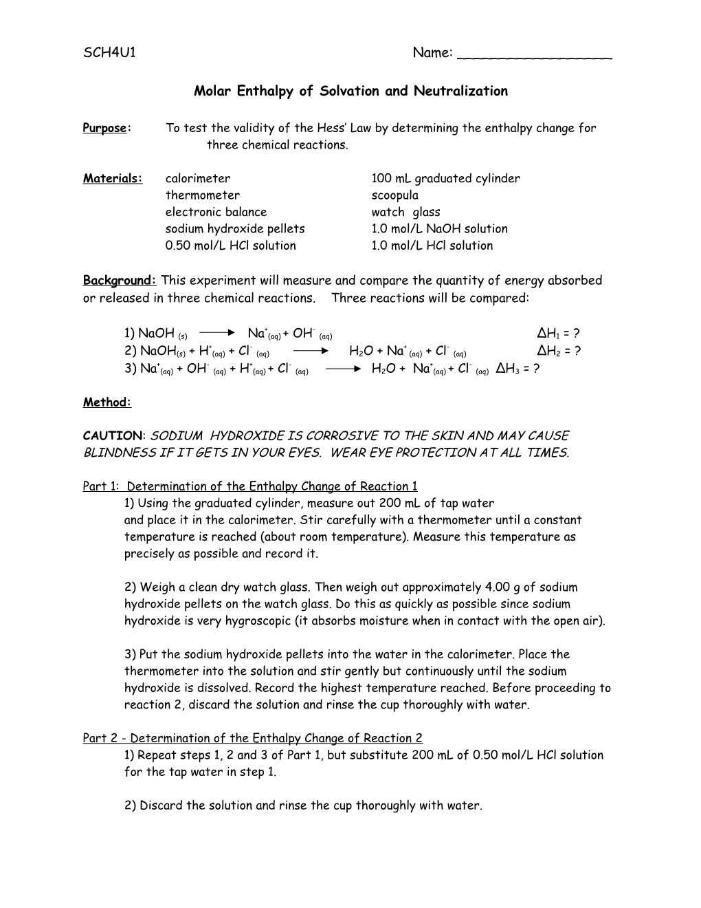 Heat of Reaction Lab