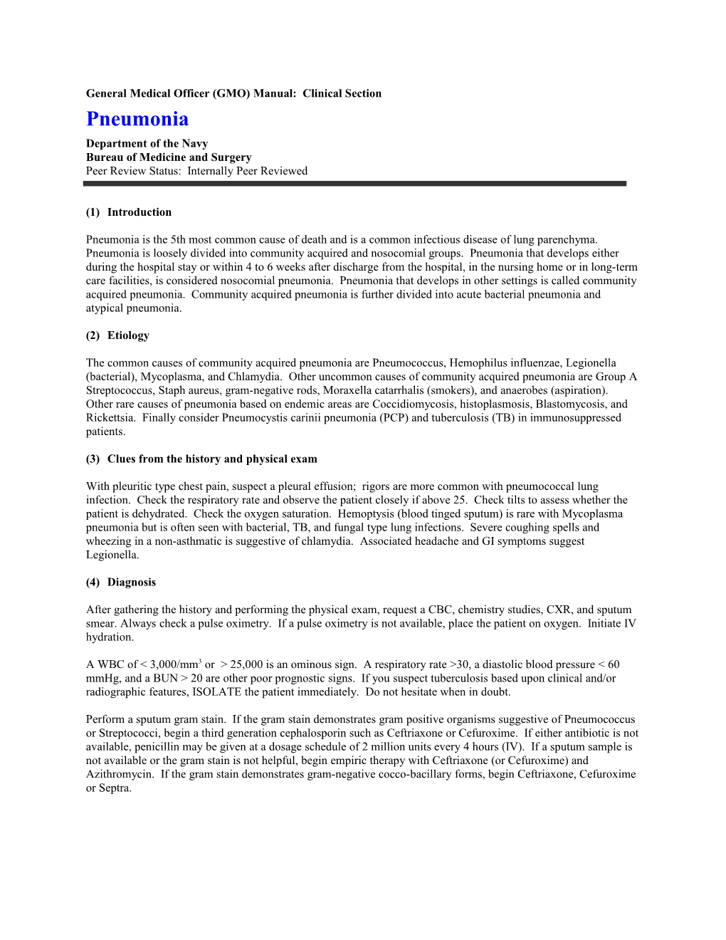 General Medical Officer (GMO) Manual: Pneumonia