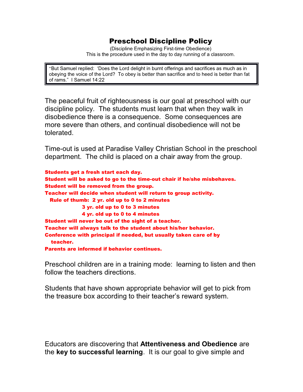 Preschool Discipline Policy