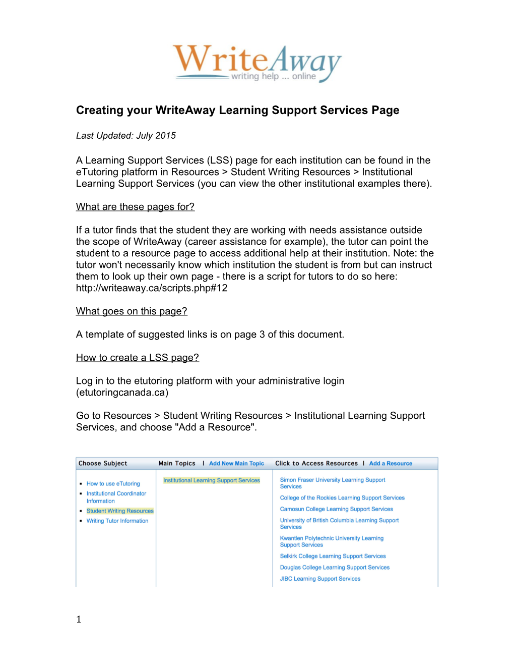Creating Your Writeaway Learning Support Services Page