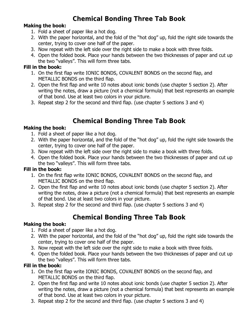 Chemical Bonding Three Tab Book