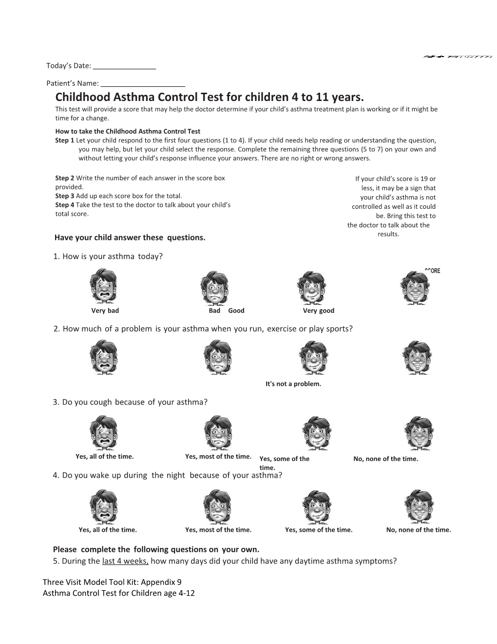 Childhood Asthma Control Testfor Children 4To11 Years