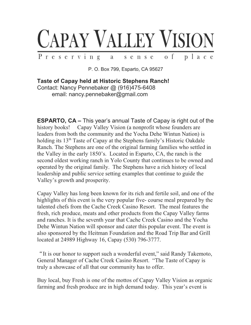 Taste of Capay Held at Historic Stephens Ranch!