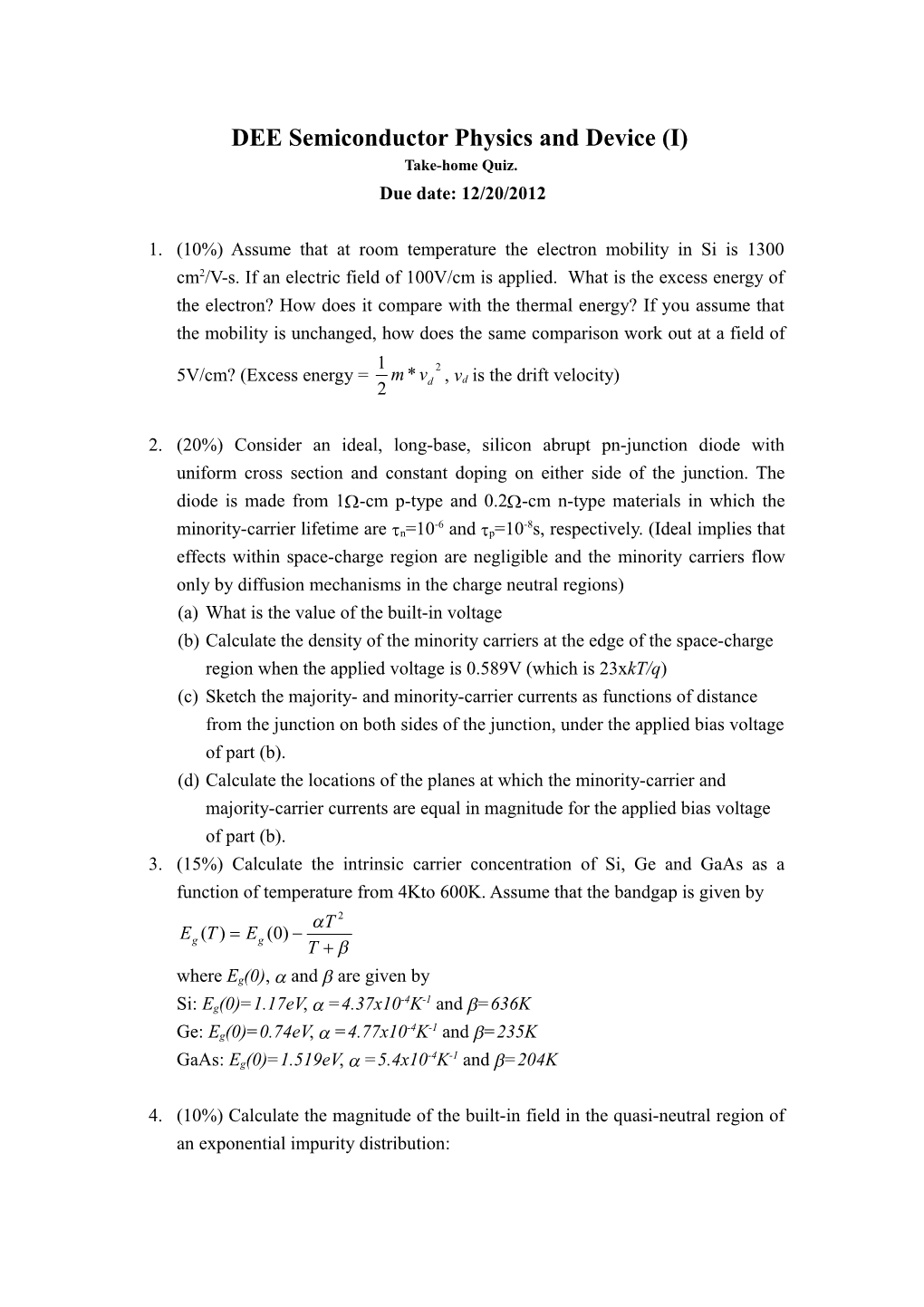 DEE Semiconductor Physics and Device (I)