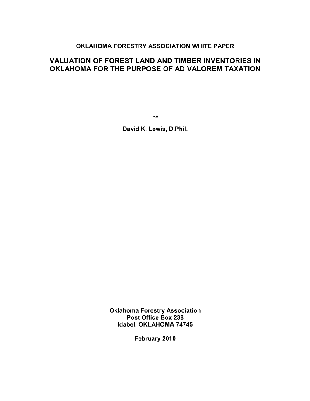 Valuation of Timber Inventories and Timberland for Ad Valorem Tax Purposes: a Summary Of