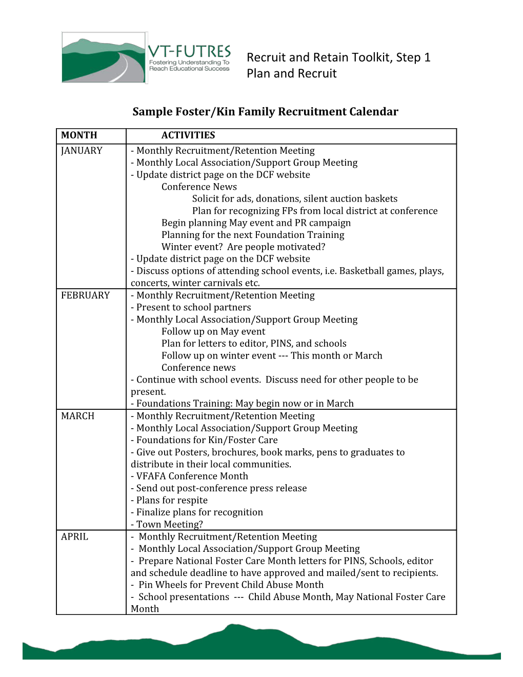 Samplefoster/Kinfamilyrecruitment Calendar