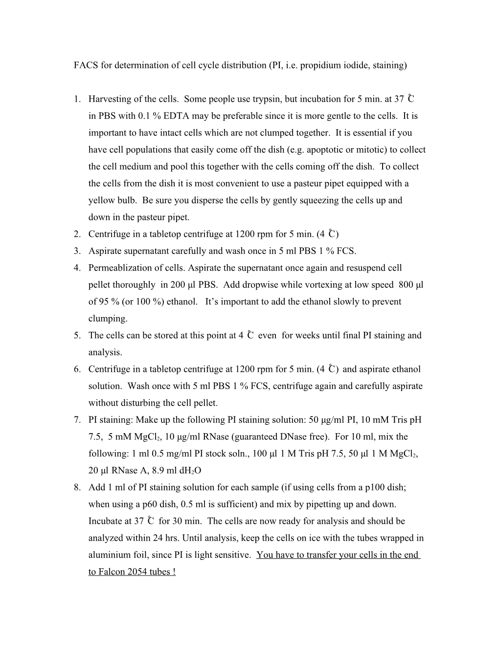 FACS for Determination of Cell Cycle Distribution (PI Staining)