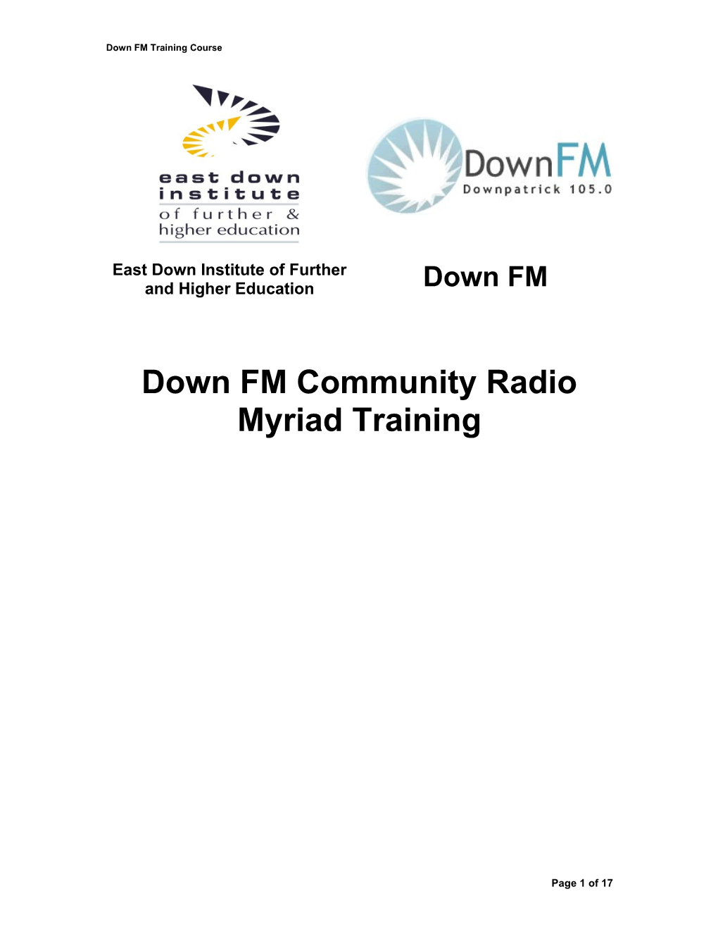 Down FM Community Radio Myriad Training