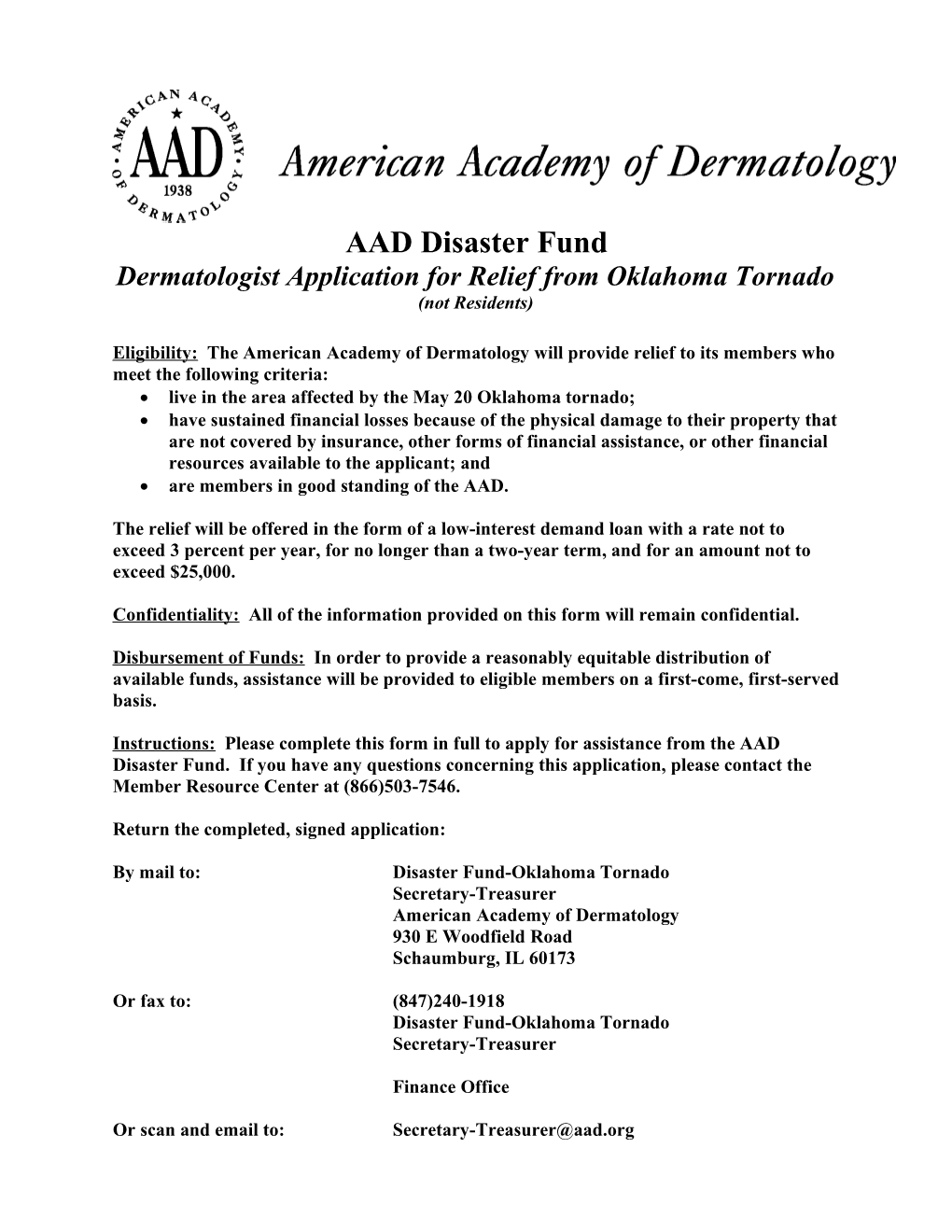 AAD Midwest Flood Loan Program Dermatologists (1050241)