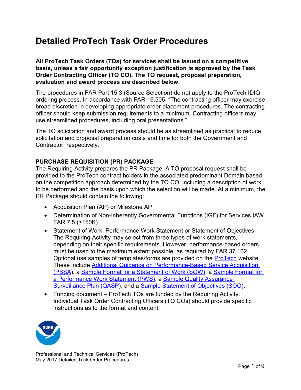 Detailed Protech Task Order Procedures