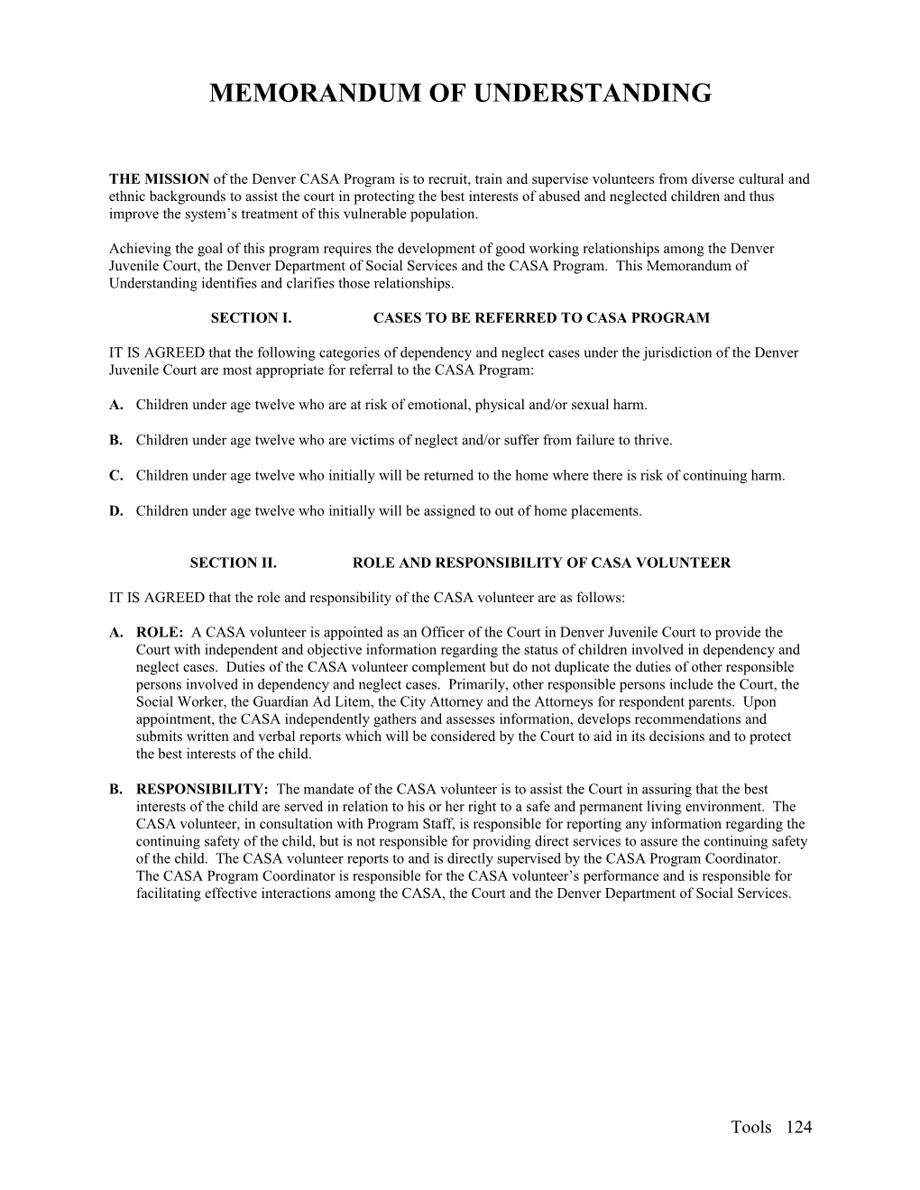 Sample Memorandum Of Understanding