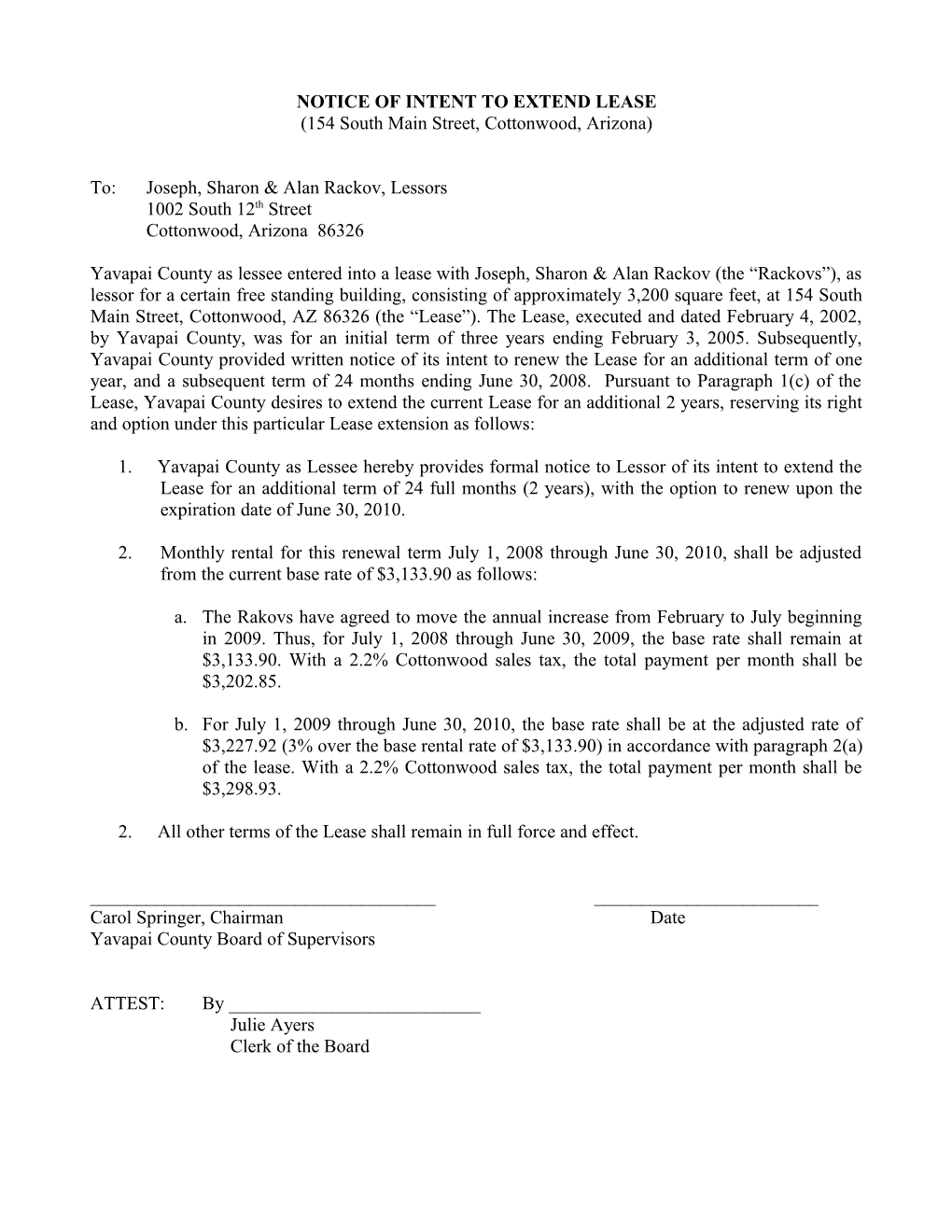 Notice of Intent to Extend Lease