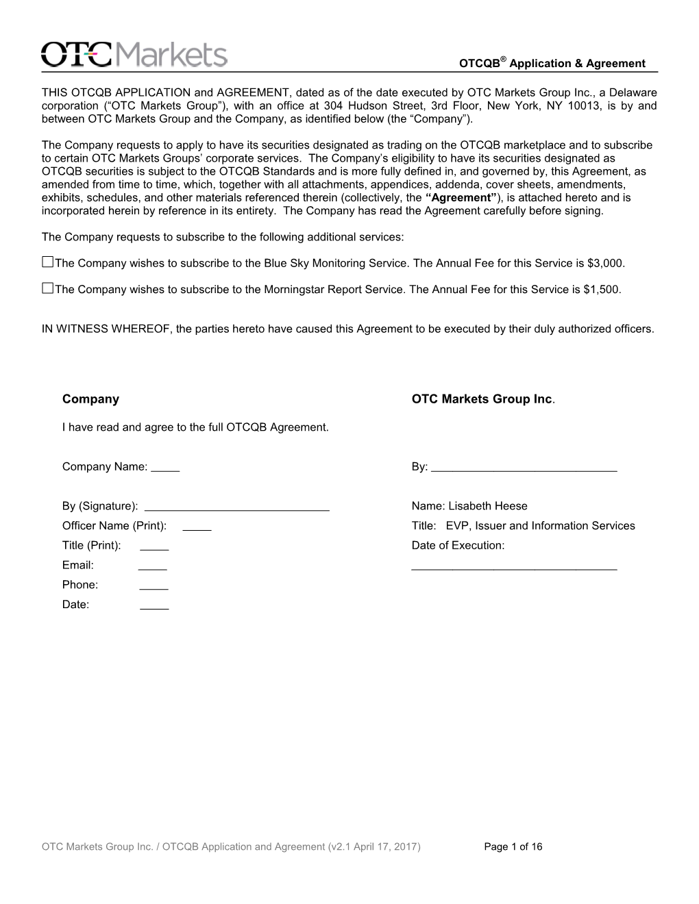 OTC Intelligencetm Order Form