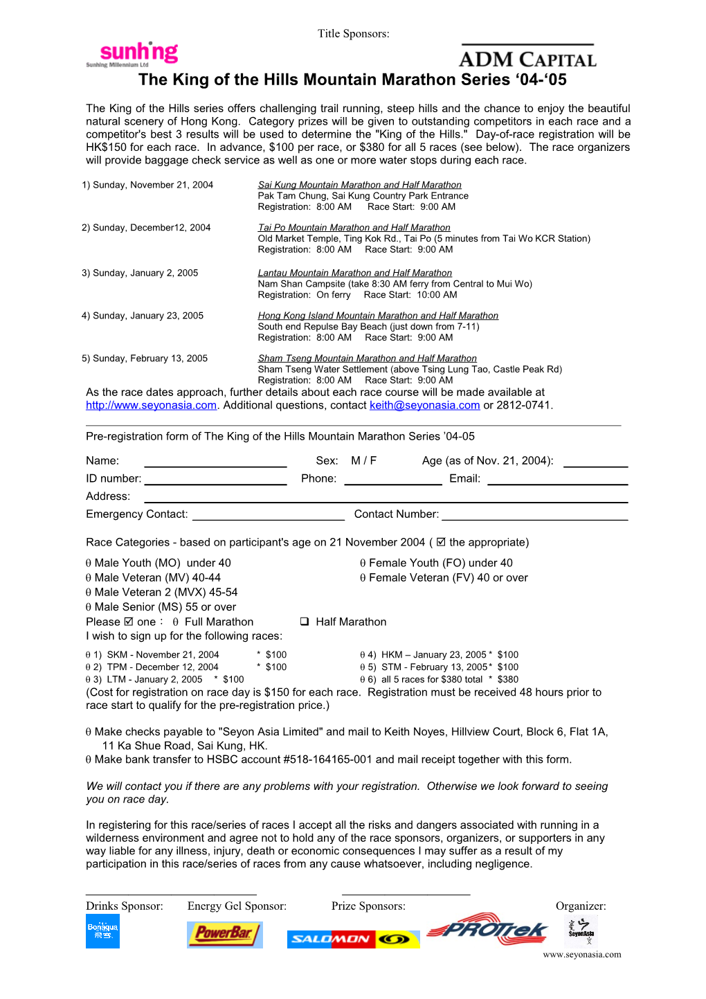 The King of the Hills Mountain Marathon and Half Marathon Series 1998-99