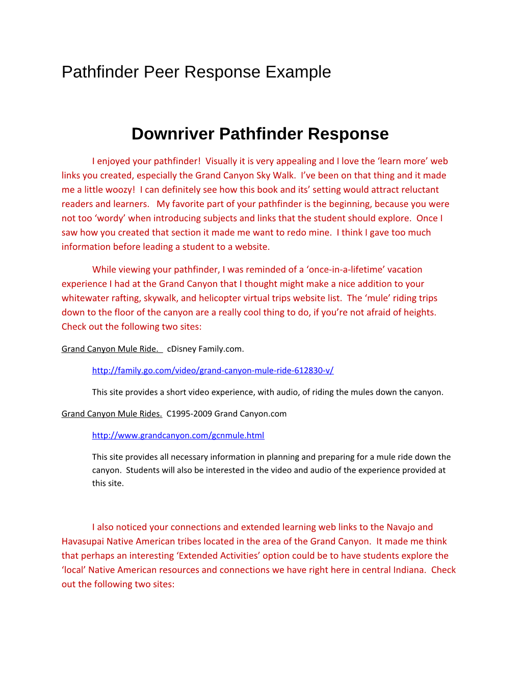 Pathfinder Peer Response Example