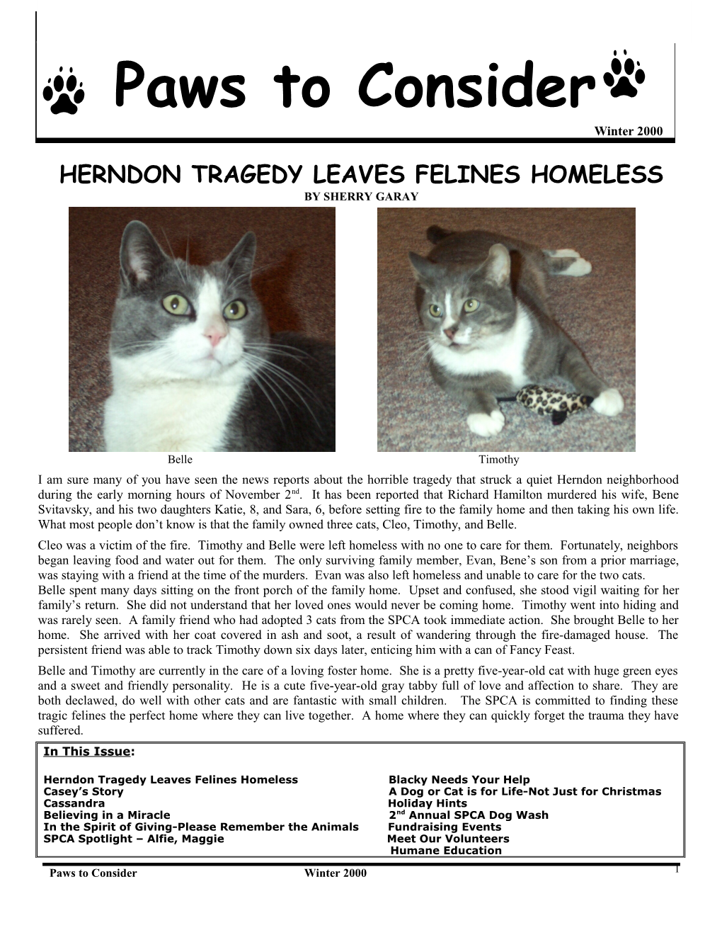 The Newsletter of the SPCA of Northern Virginia