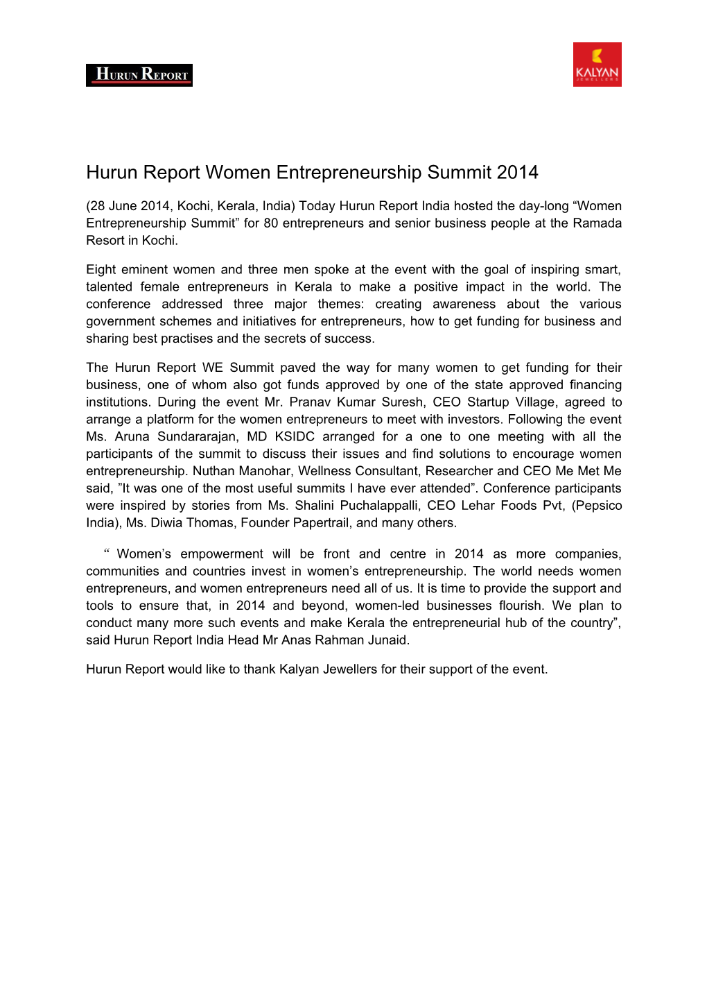 Hurun Report Women Entrepreneurship Summit 2014