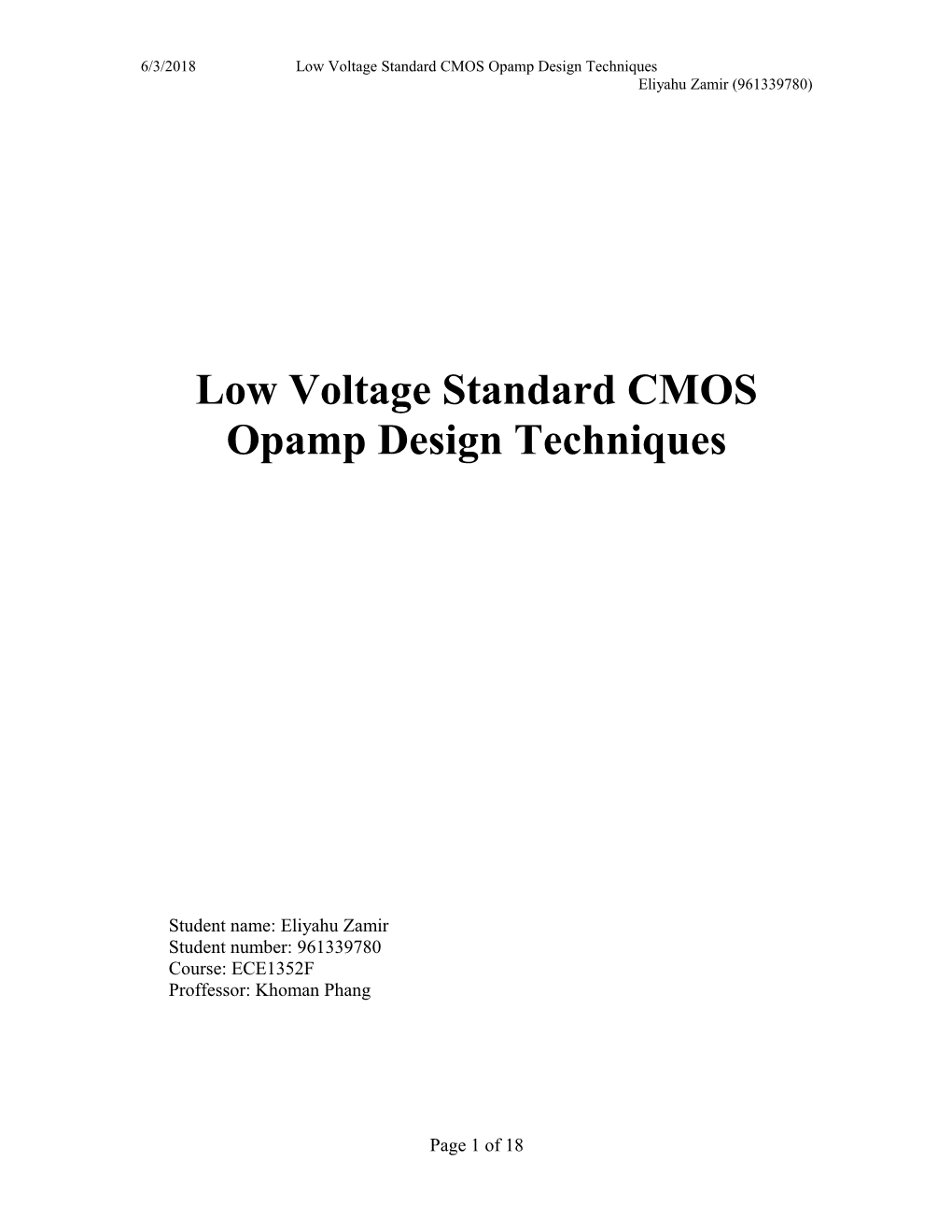 Low Voltage Standard CMOS Opamp Design Techniques