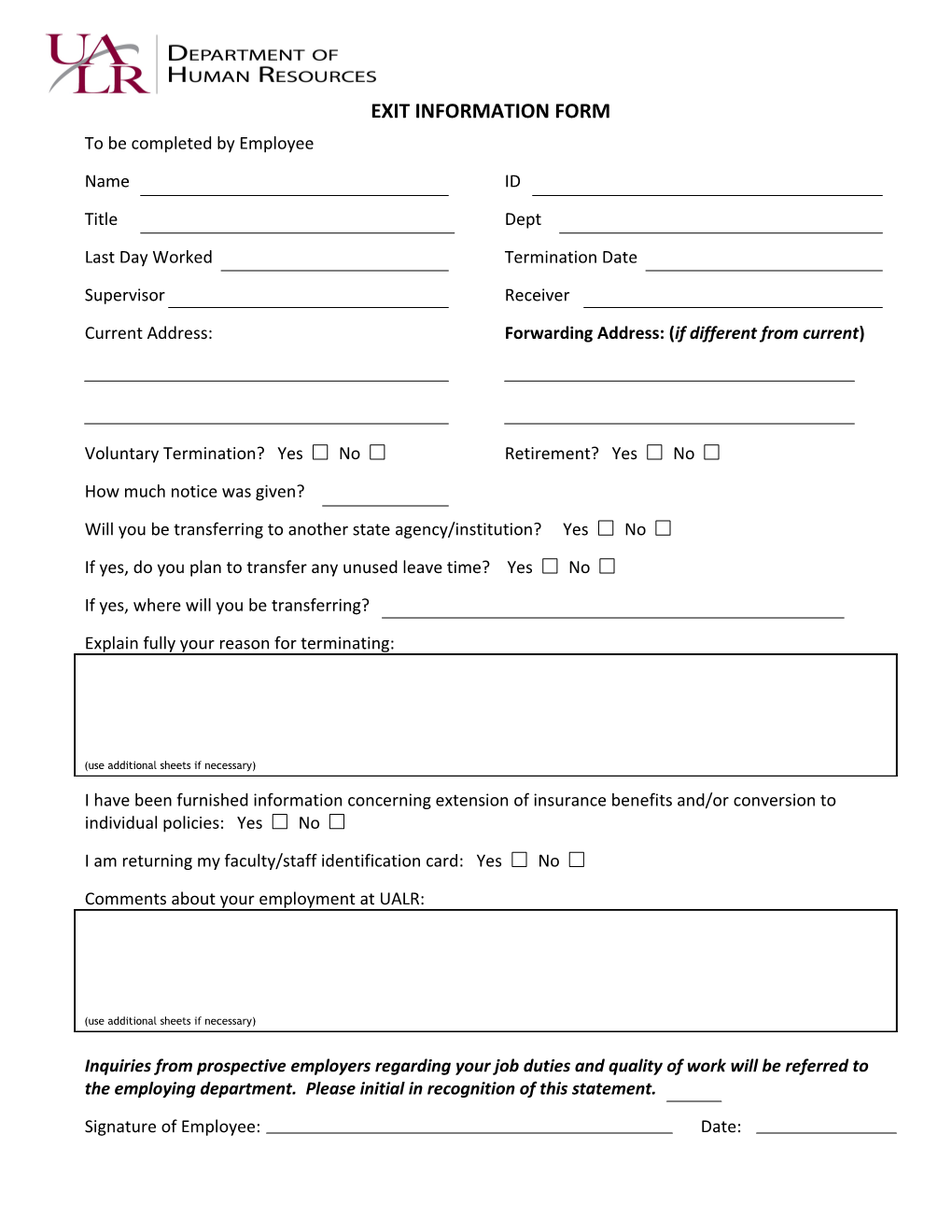 Exit Information Form