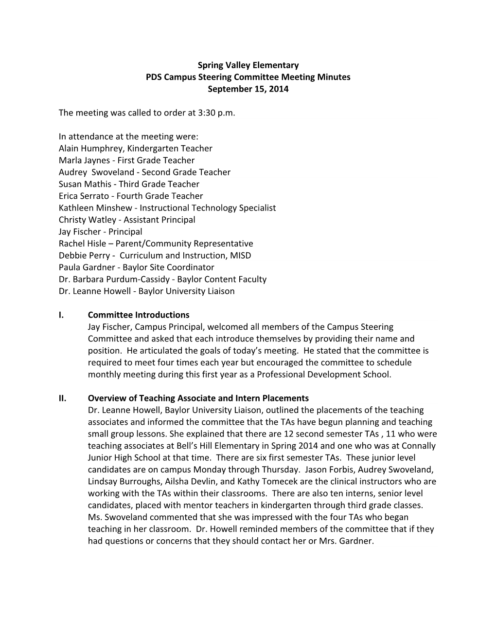 PDS Campus Steering Committee Meeting Minutes