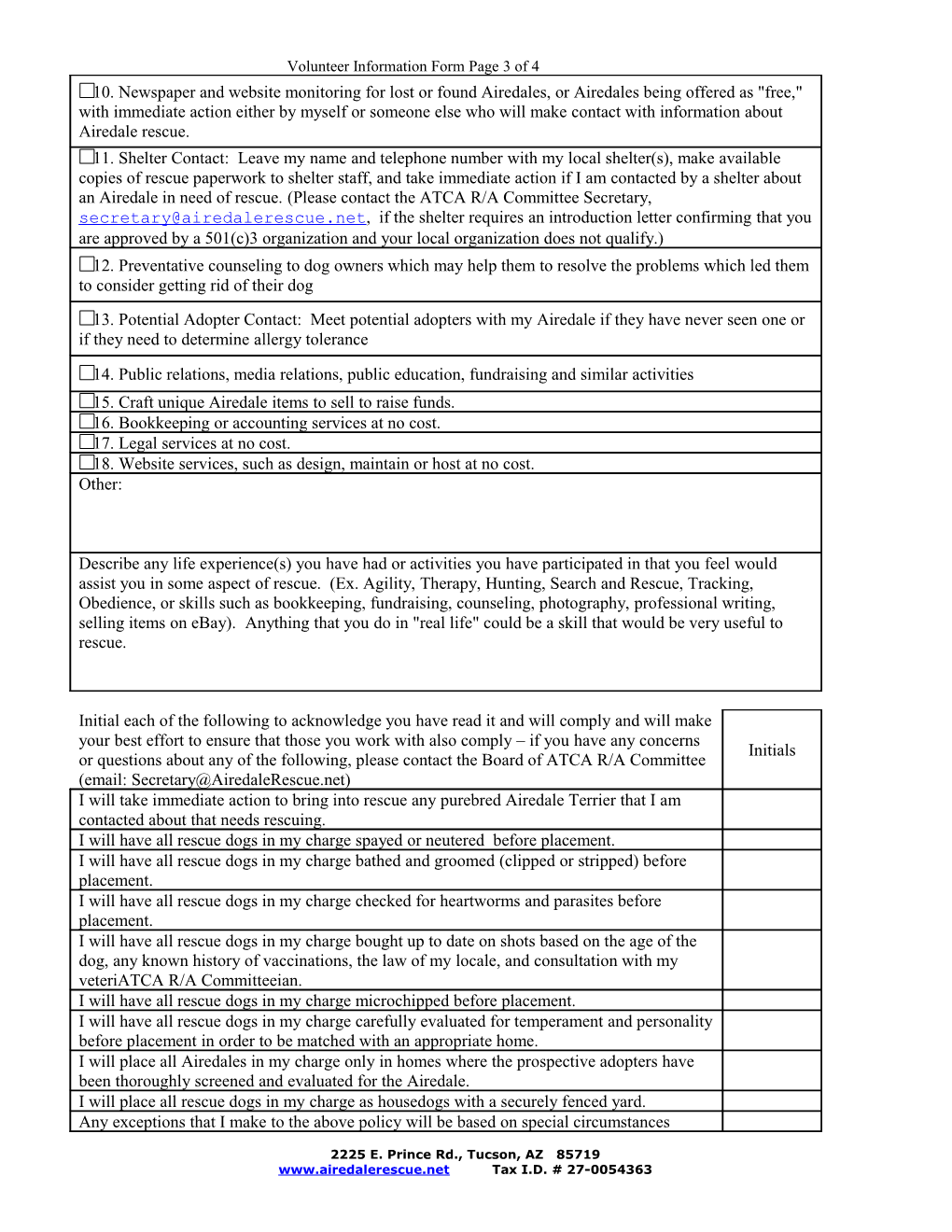 Volunteer Information Form Page 4 of 4
