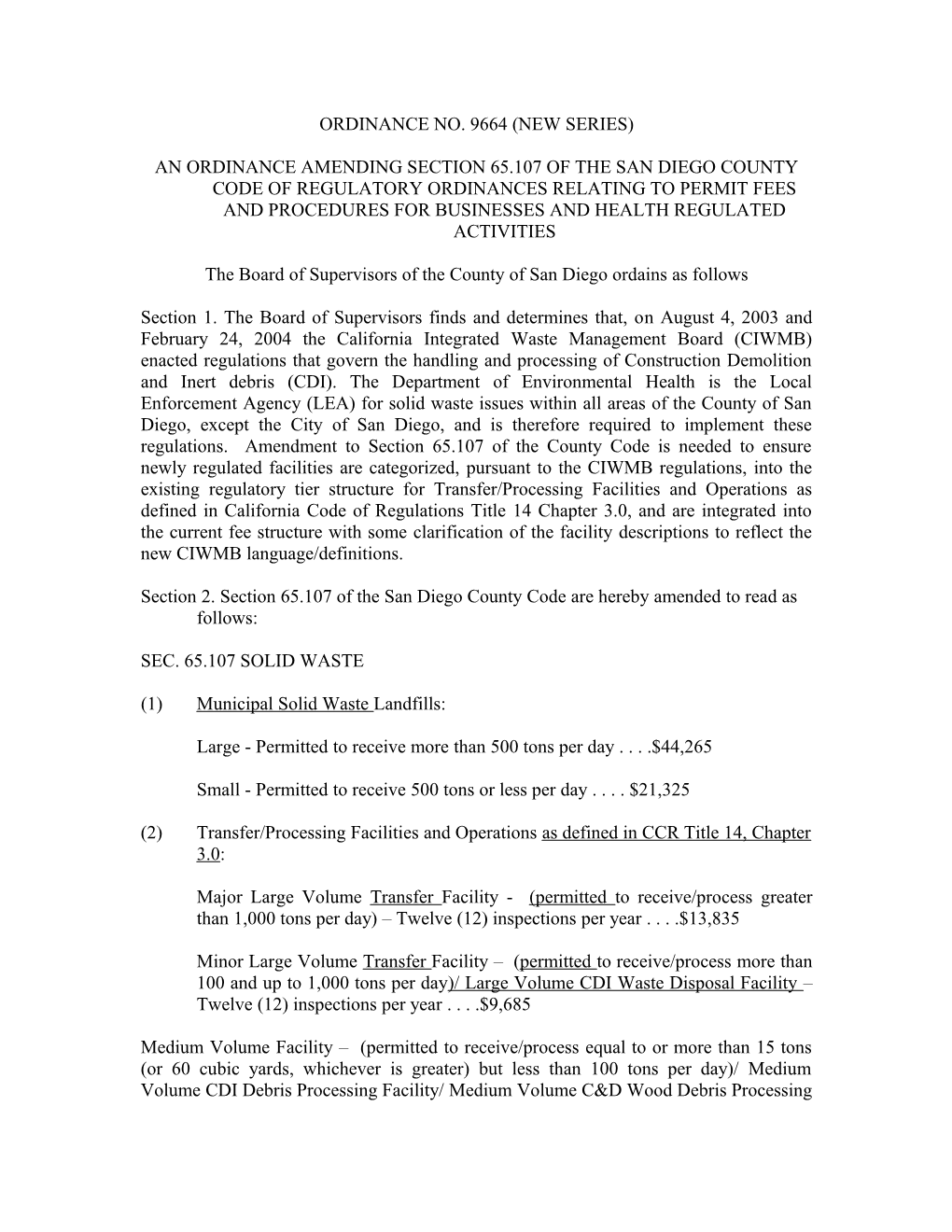 SOLID WASTE FEES: Solid Waste Fees As Provided in Sections 43213, 43508 and 44006, Part