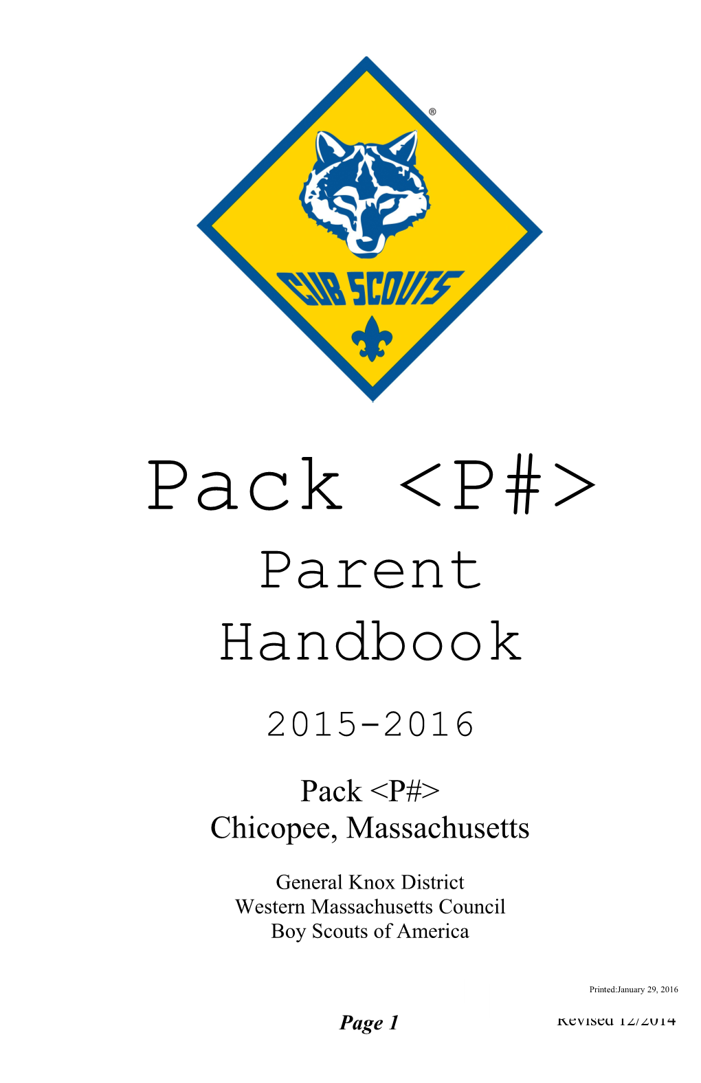 Pack &lt;P#&gt; Parent Handbook