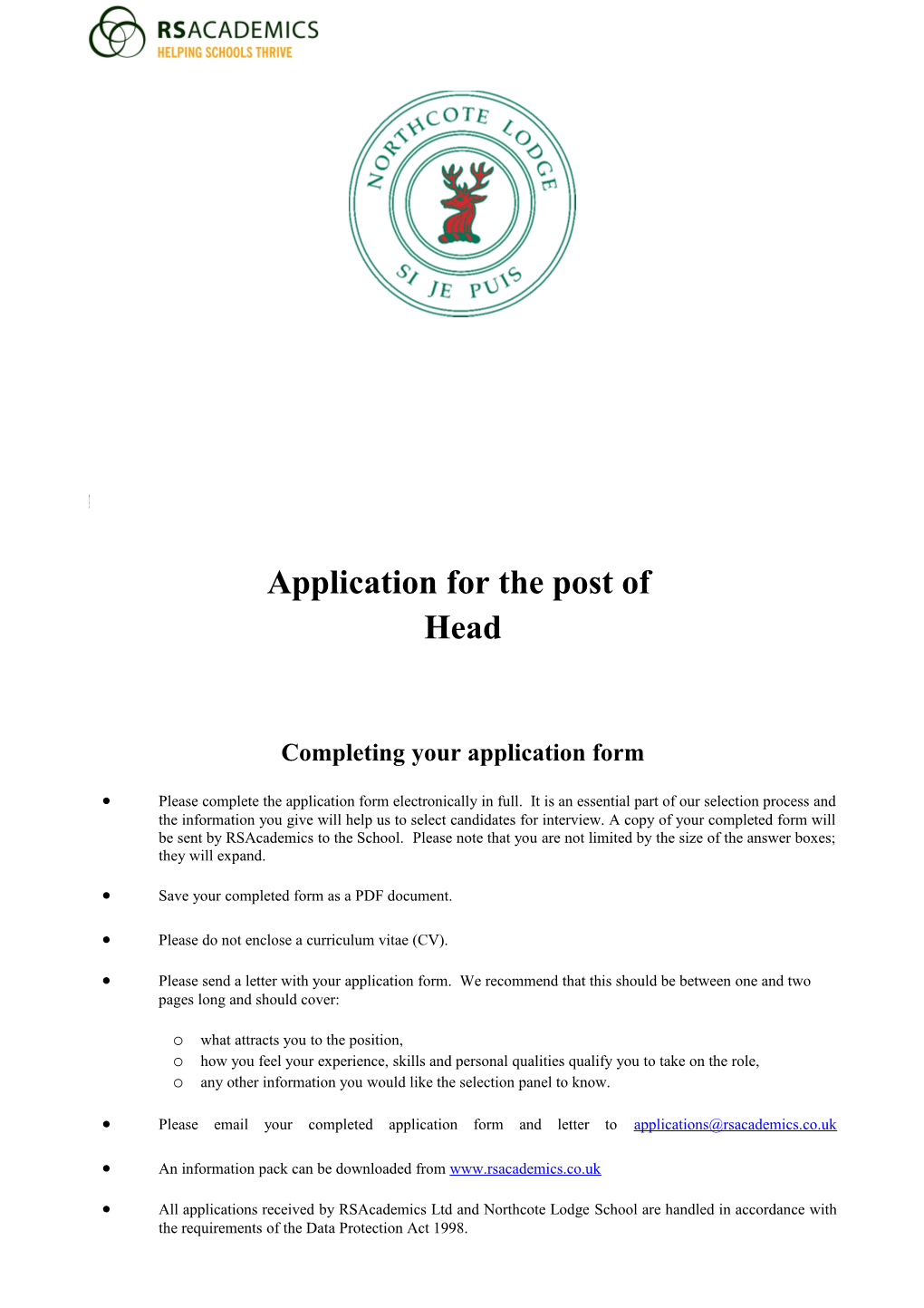 Application for the Post Of s3
