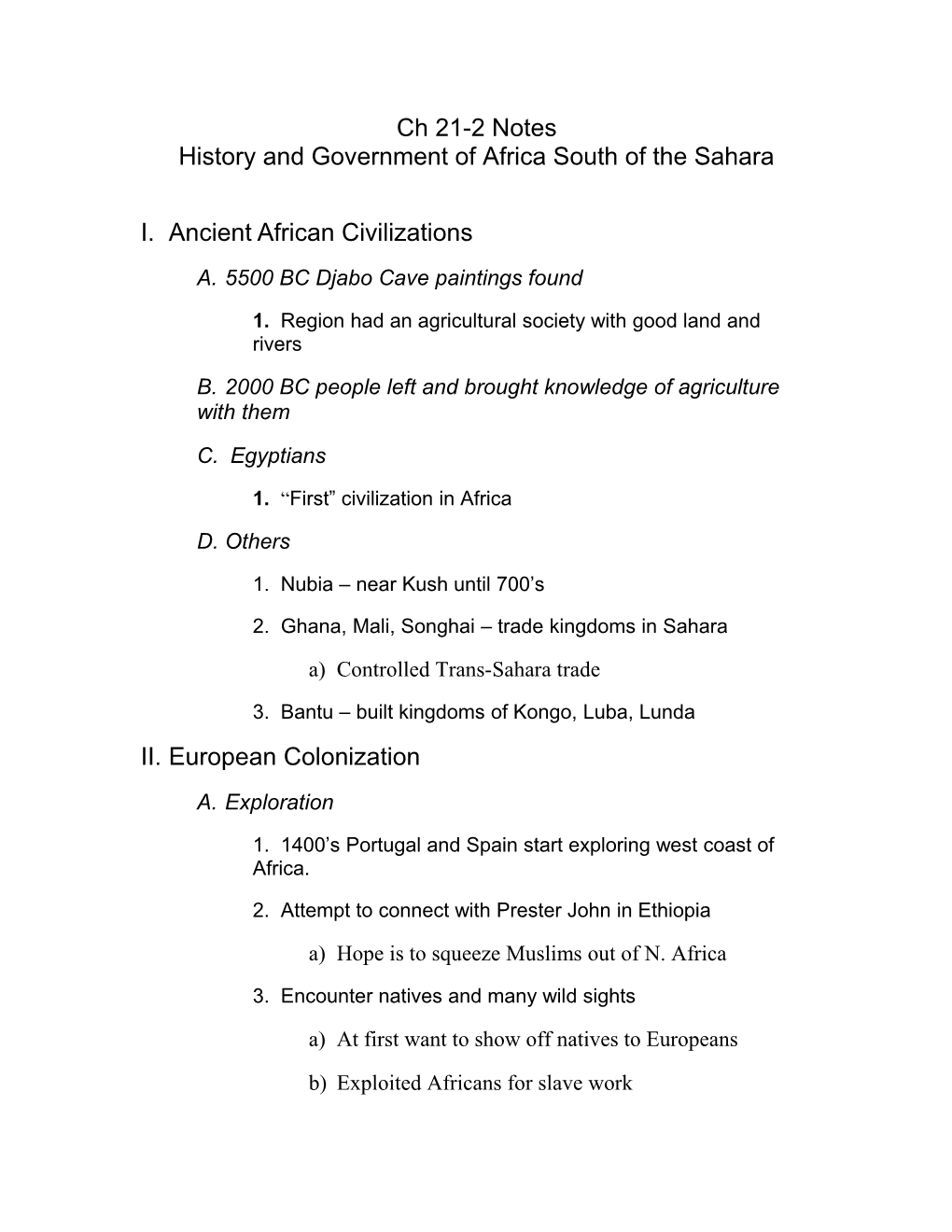 History and Government of Africa South of the Sahara