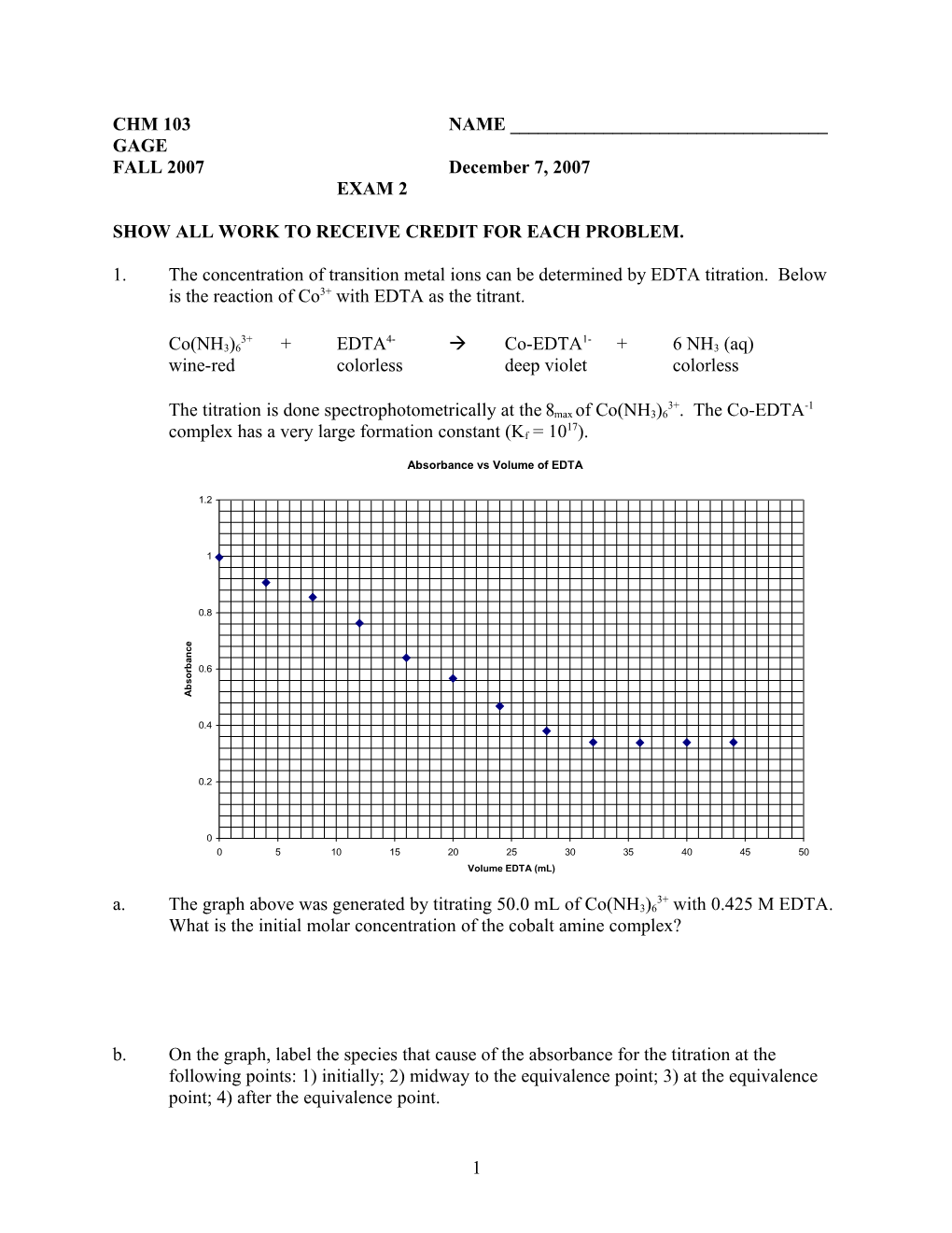 Show All Work to Receive Credit for Each Problem