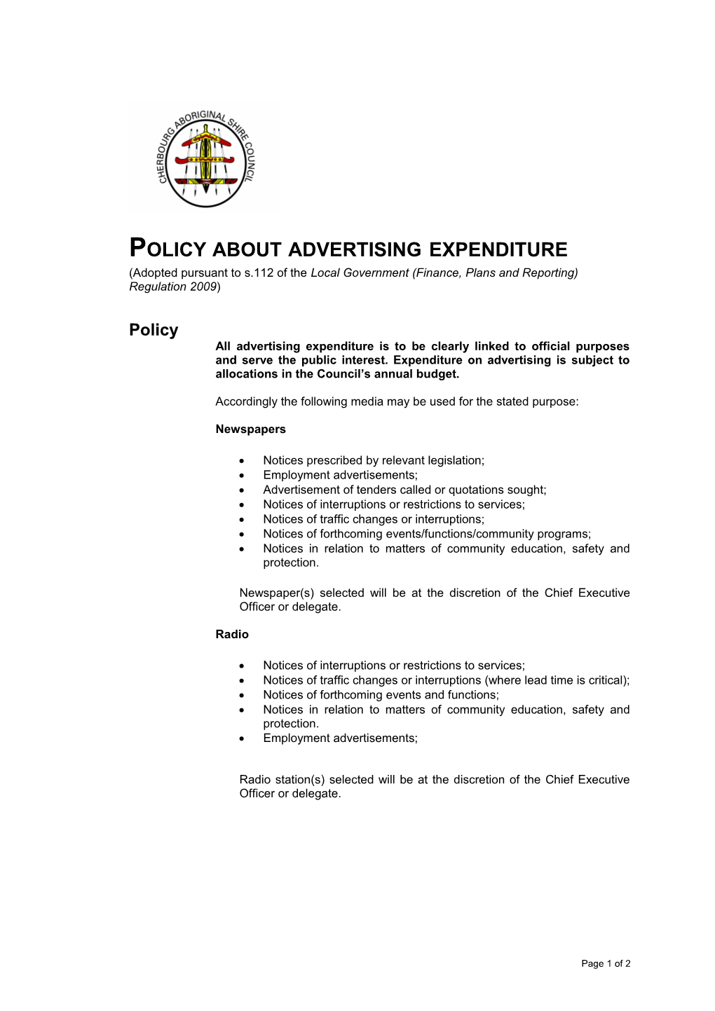 Policy About Advertising Expenditure