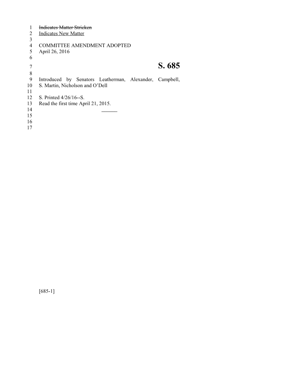 2015-2016 Bill 685 Text of Previous Version (Apr. 26, 2016) - South Carolina Legislature Online