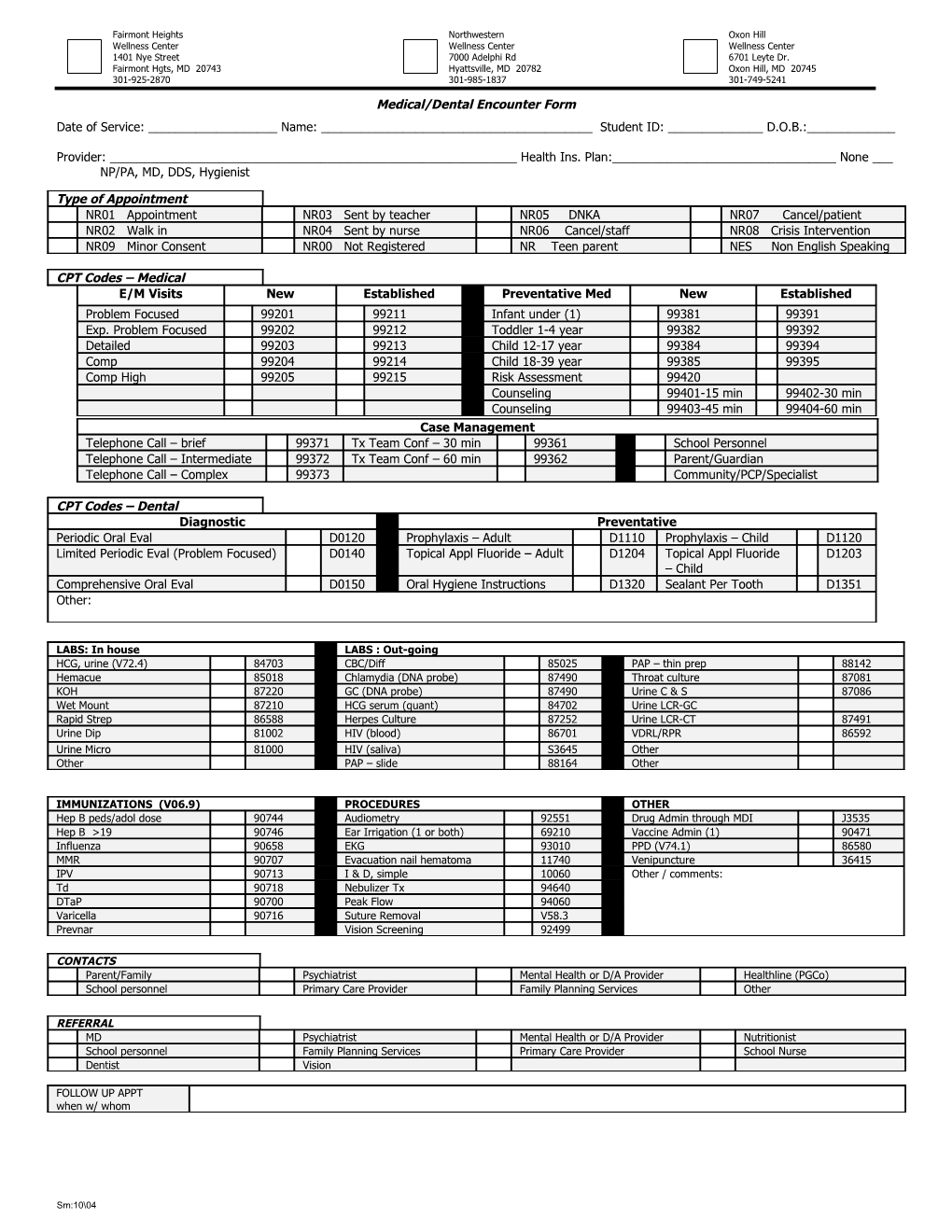 Mental Health Encounter Form