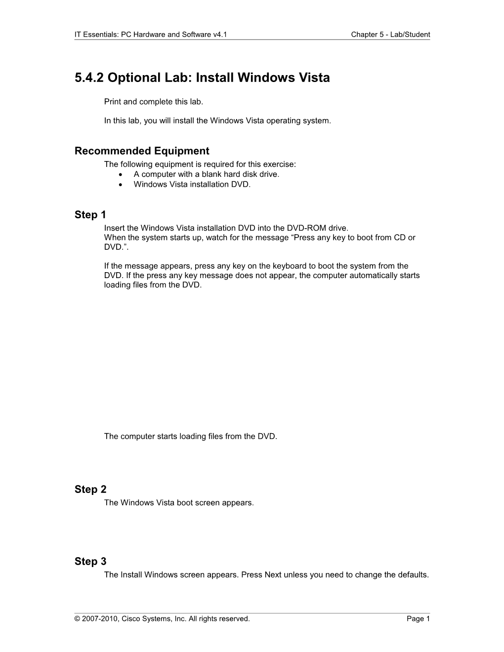 5.4.2 Optional Lab: Install Windows Vista