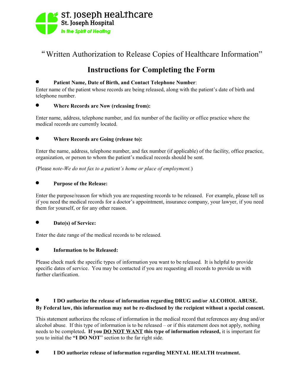 Instructions for Completing the Form