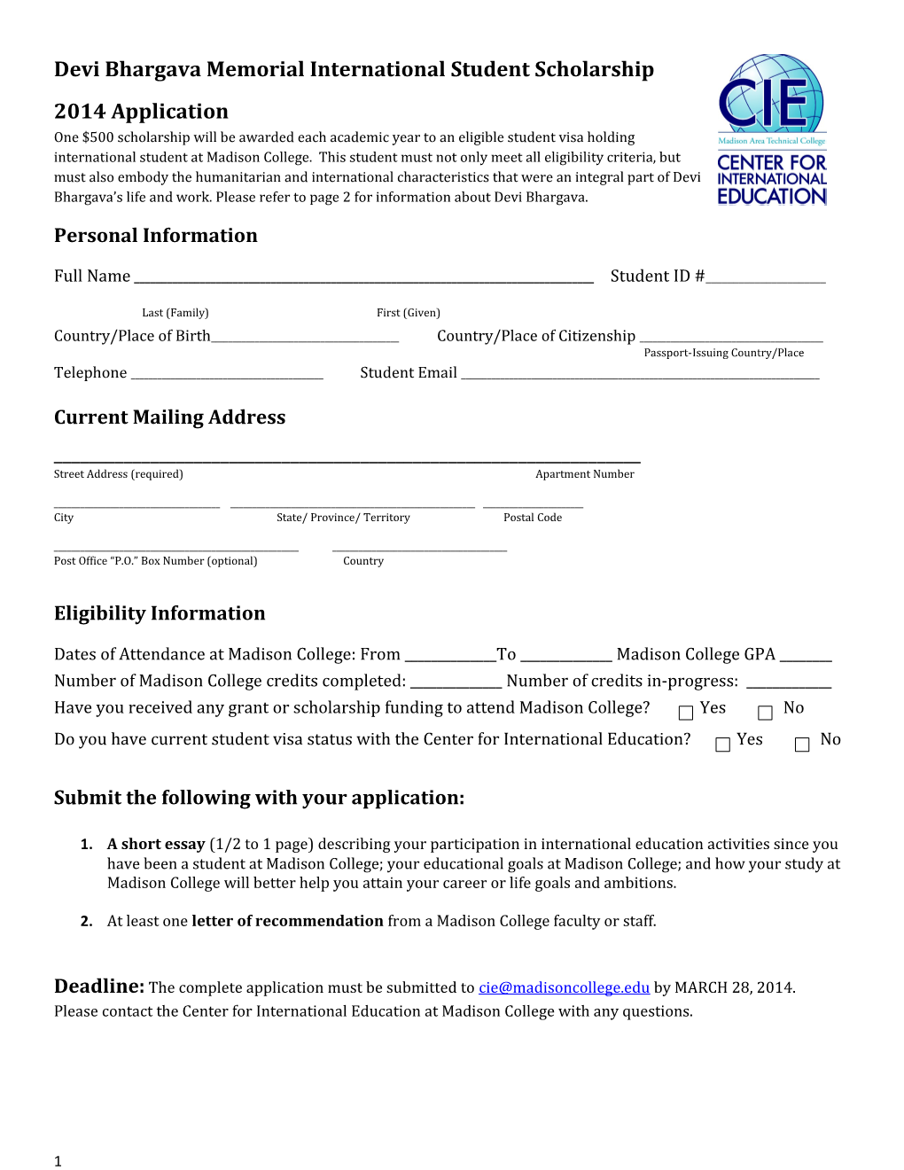 International Student Application Requirement Check-List