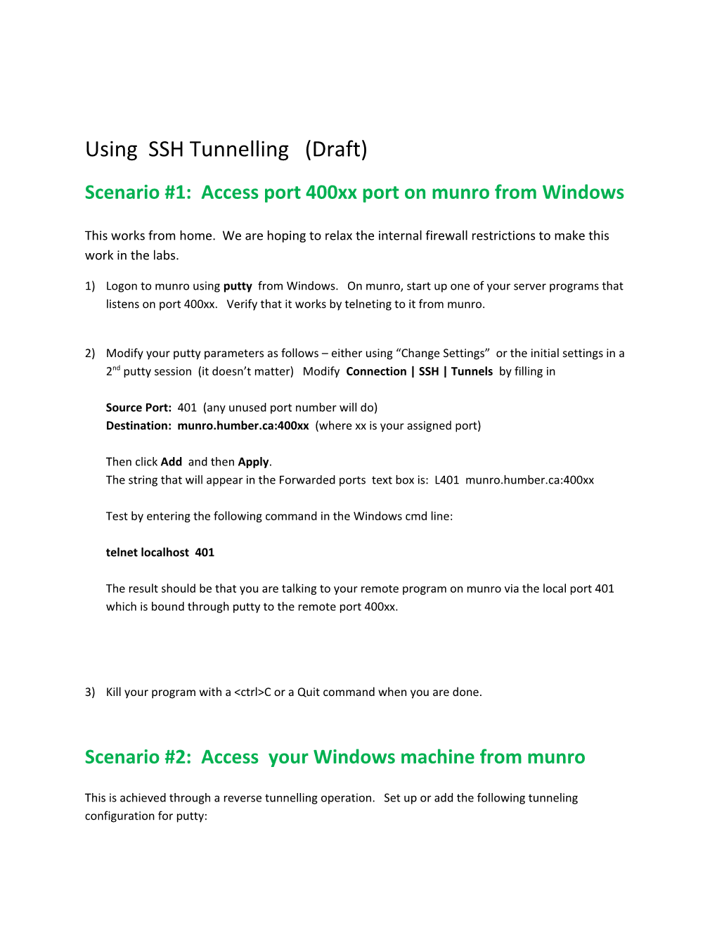 Using SSH Tunnelling (Draft)